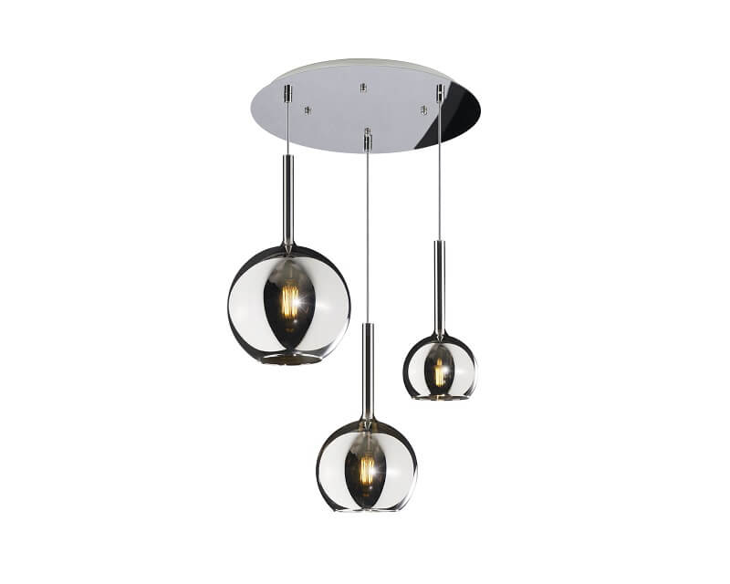 Future S3 Toplight Sospensione a tre luci in vetro cromo