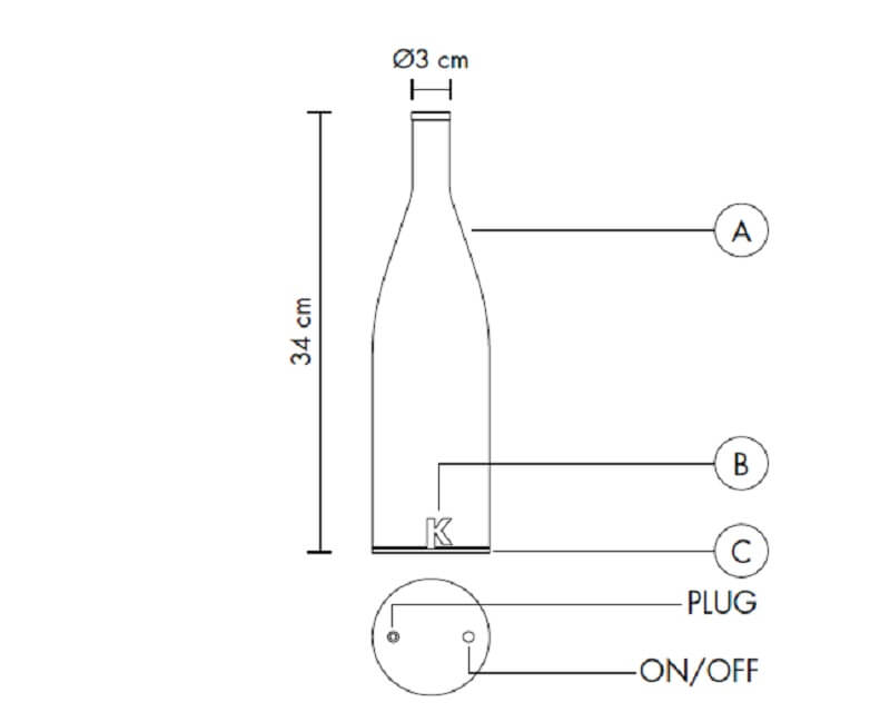Bacco Karman Lampada da Tavolo Ricaricabile Dimensioni