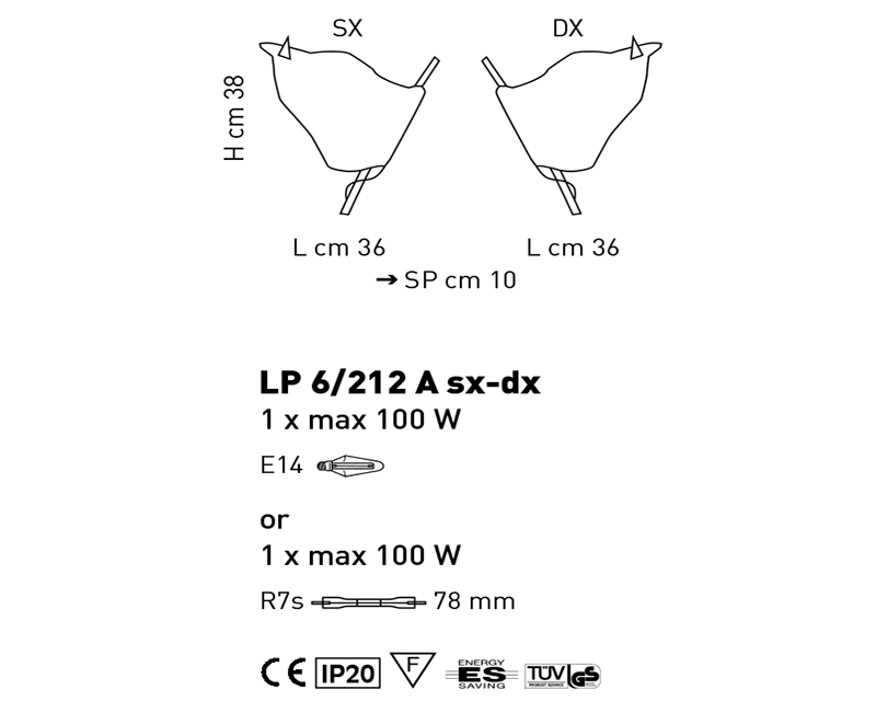 Firenze Sx-Dx SiL Lux Applique Classica in Vetro Murano