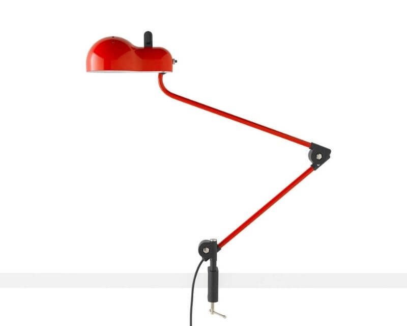 Topo Stilnovo lampada da scrivania con morsetto rossa