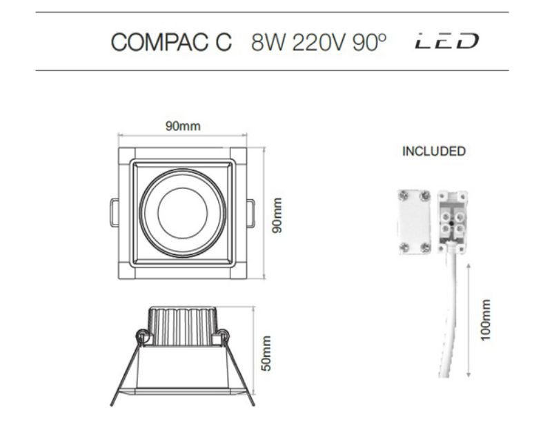 faretto-led-8W-orientabile-quadrato-compac-dimensioni-beneito