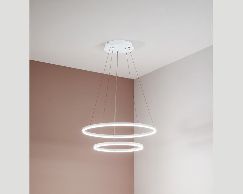 Giotto Fabas Lampadario Led Moderno a 2 Cerchi Bianco