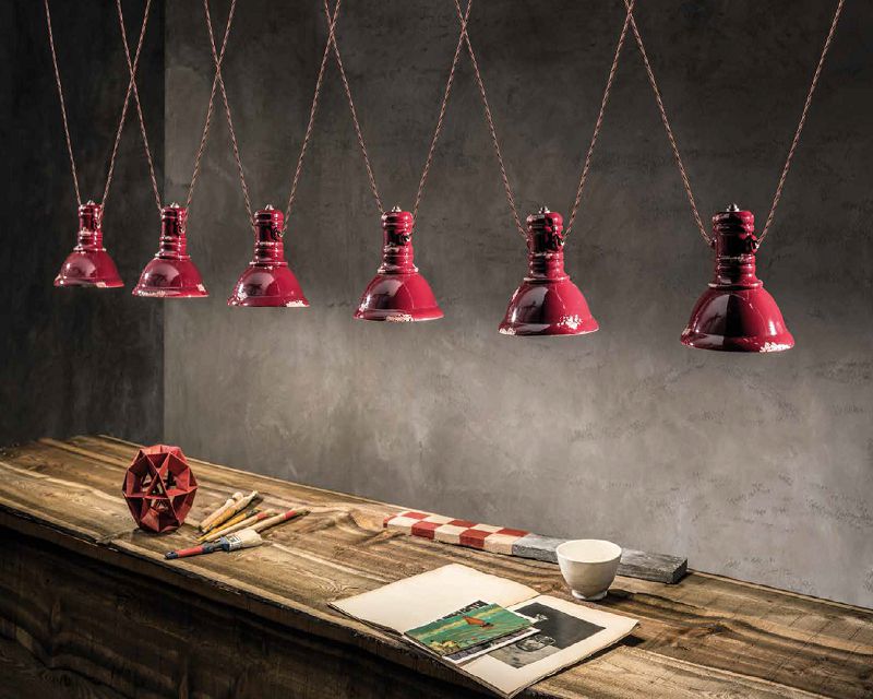 Lampadario C1692 Industrial Collection Ferroluce 3 luci rosso