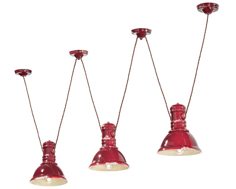 Lampadario C1692 Industrial Collection Ferroluce 3 luci rosso
