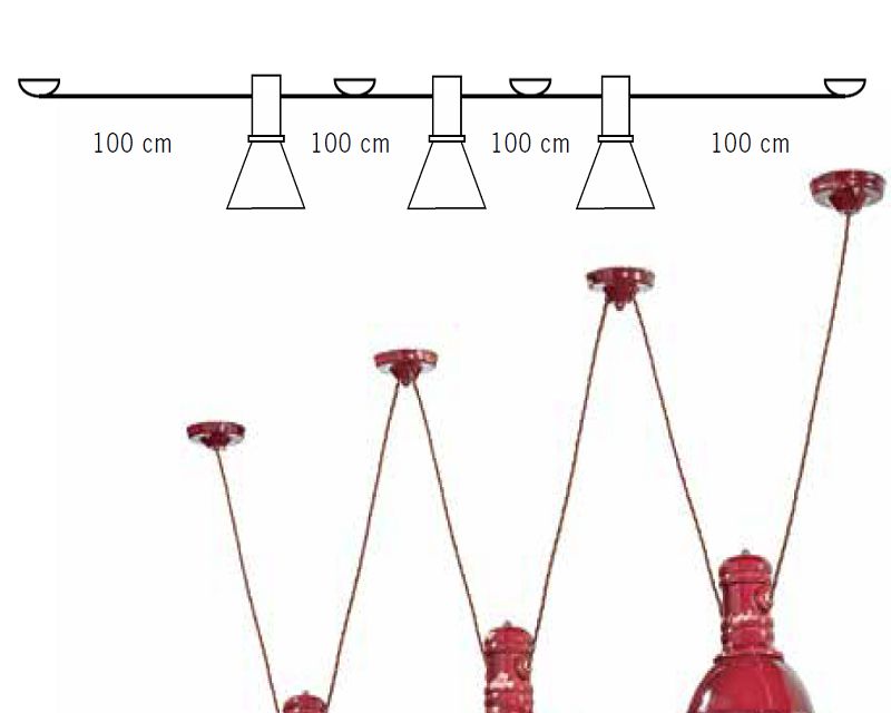 Lampadario C1692 Industrial Collection Ferroluce 3 luci rosso
