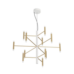 Perla_P12 Decòrative Linea Light Lampadario Led 12Luci - Oro spazzolato/Bianco