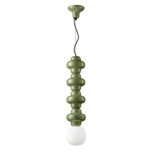 C2682 Copacabana Ferroluce Lampadario Ceramica Verde Salvia