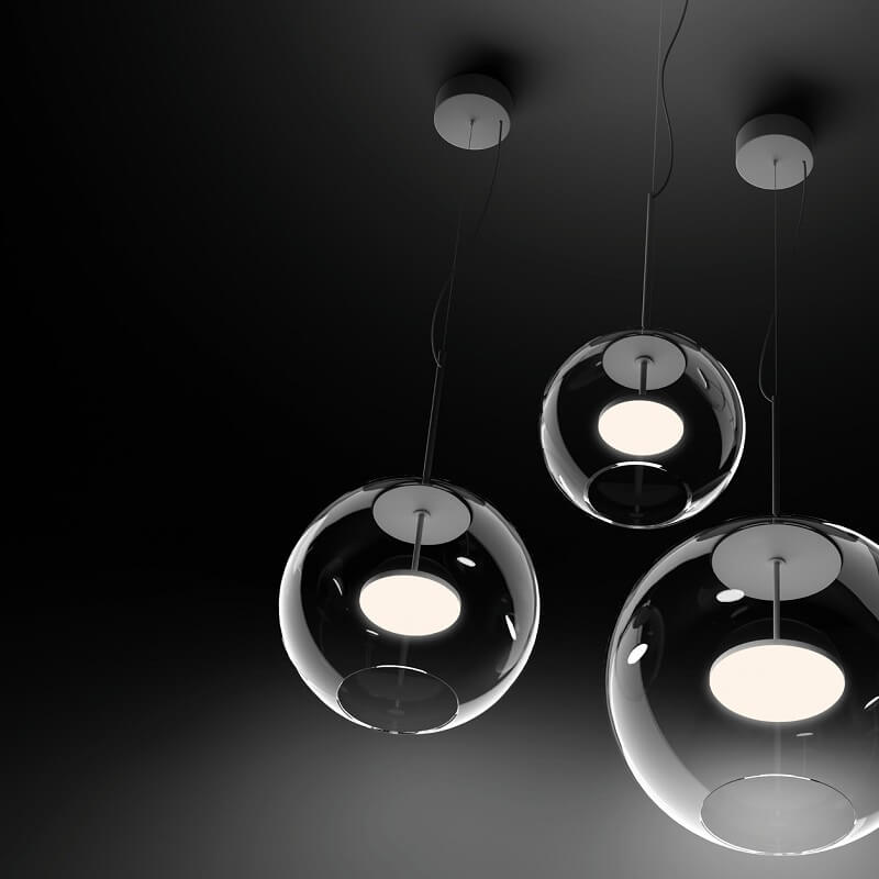 Cristalbolla_P Linea Light Lampadario Trasparente/Nero Led Diam. 44cm